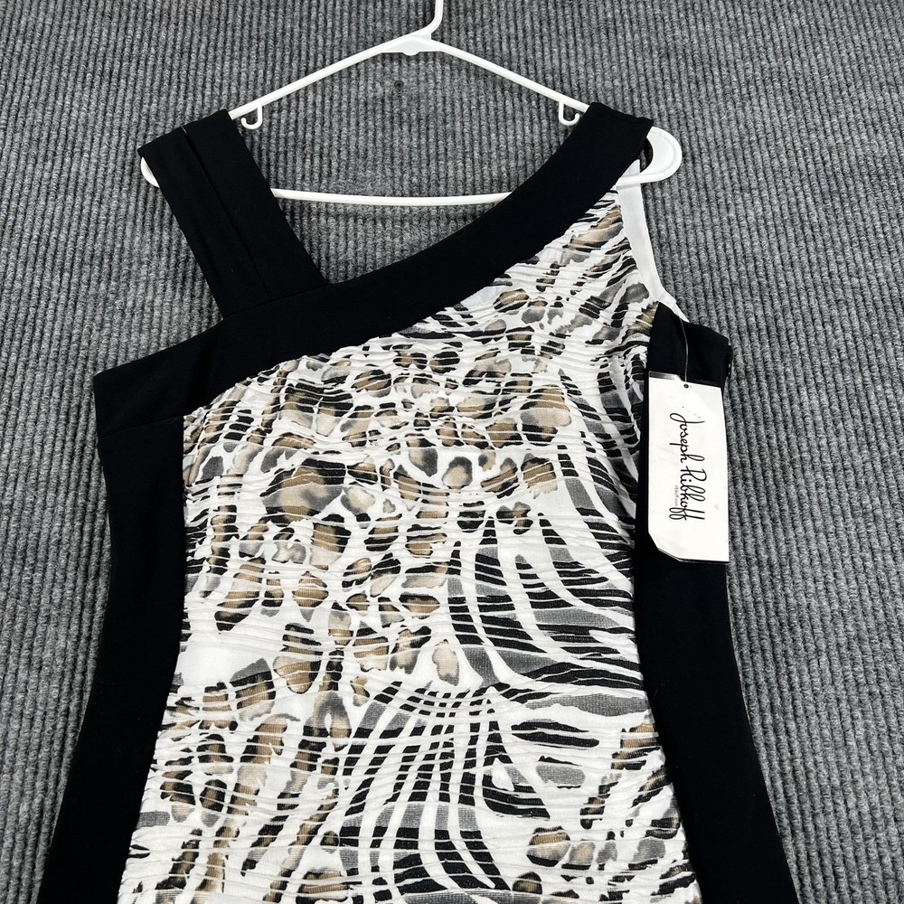 Joseph Ribkoff Dress Womens 10‎ Black Animal Print One Shoulder Ruffle Hem 31679